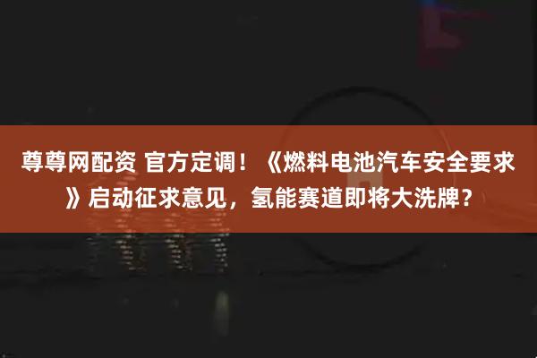 尊尊网配资 官方定调！《燃料电池汽车安全要求》启动征求意见，氢能赛道即将大洗牌？